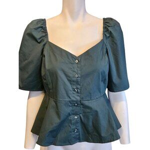2/$35-Gap Sweetheart Button Front Peplum Blouse Puff Sleeves Womens M Petite